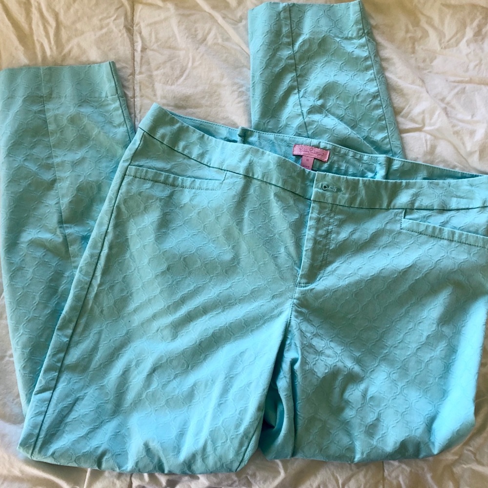 Lily Pulitzer pants 16 light aqua quatrefoil